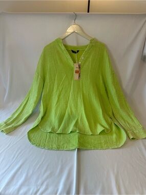 Lightweight Lime Green Gauze Women's Tunic Top - Unbranded